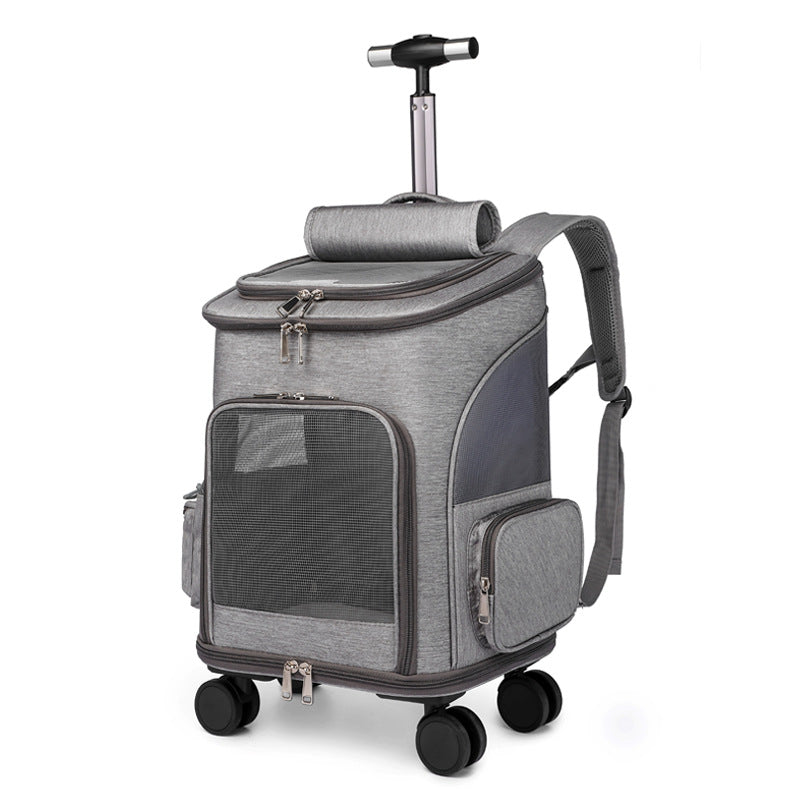 Portable Folding Trolley Pet Backpack – Travel Cat & Dog Bag with Universal Wheels | Pet Products Canada