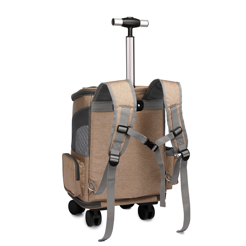 Portable Folding Trolley Pet Backpack – Travel Cat & Dog Bag with Universal Wheels | Pet Products Canada