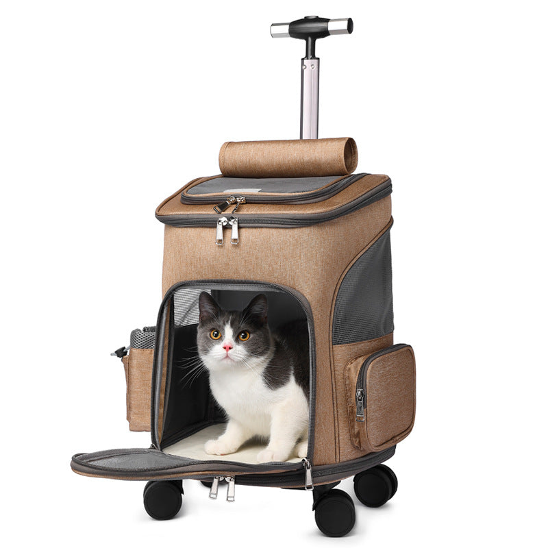 Portable Folding Trolley Pet Backpack – Travel Cat & Dog Bag with Universal Wheels | Pet Products Canada
