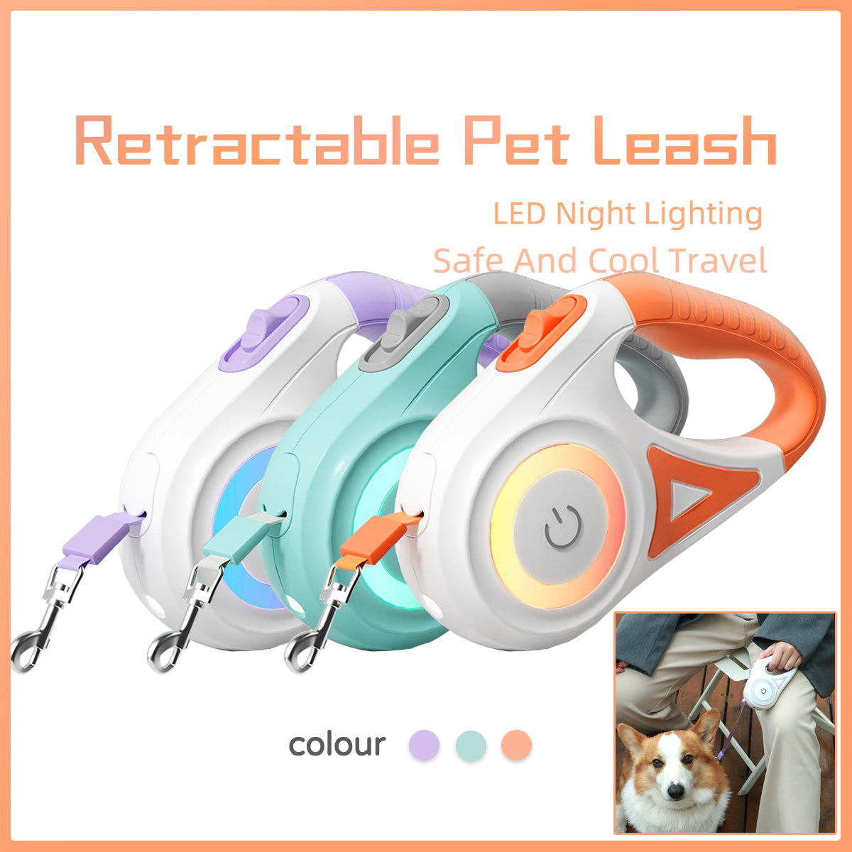 Dog Leash & Collar with Spotlight – Automatic Traction Rope for Small & Medium Dogs | Pet Product Canada