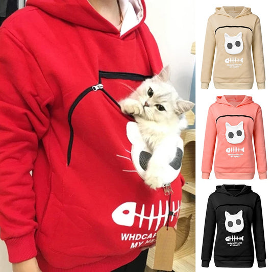 Women’s Cat Pocket Hoodie – Long Sleeve Sweatshirt with Cute Cat Pet Design | Cat Outfit Canada